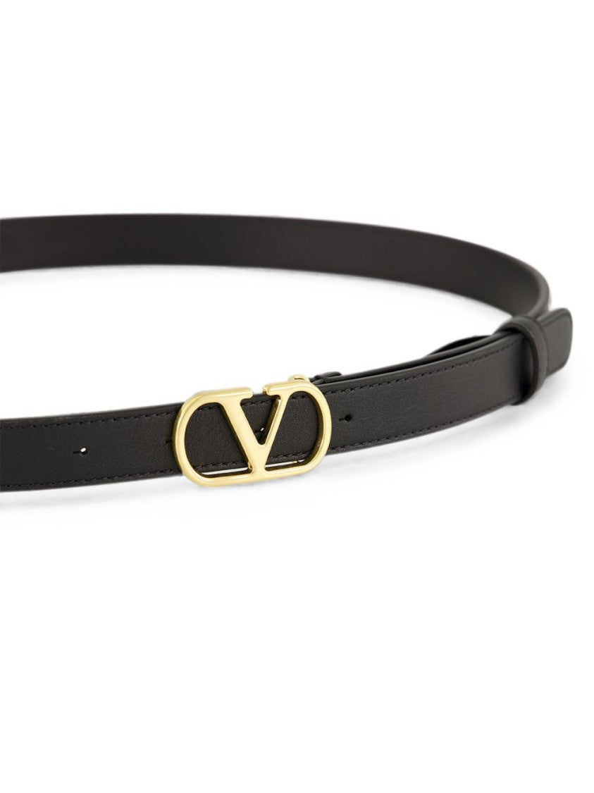 Valentino Garavani Narrow Smooth Leather Belt With Gold-Tone V Buckle