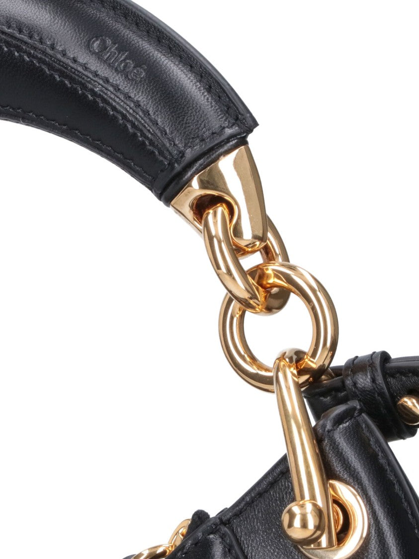 Chloé Crescent-Shaped Black Leather Bag With Gold Accents