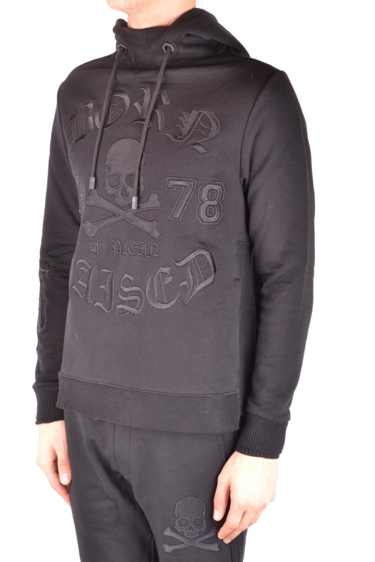 Philipp Plein Black Hoodie Bold Embossed Skull Design