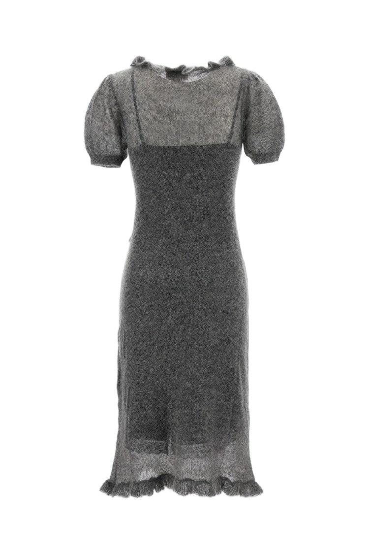 Shushu/Tong Floral Beaded Wool-Blend Lace Trim Pleated Midi Dress