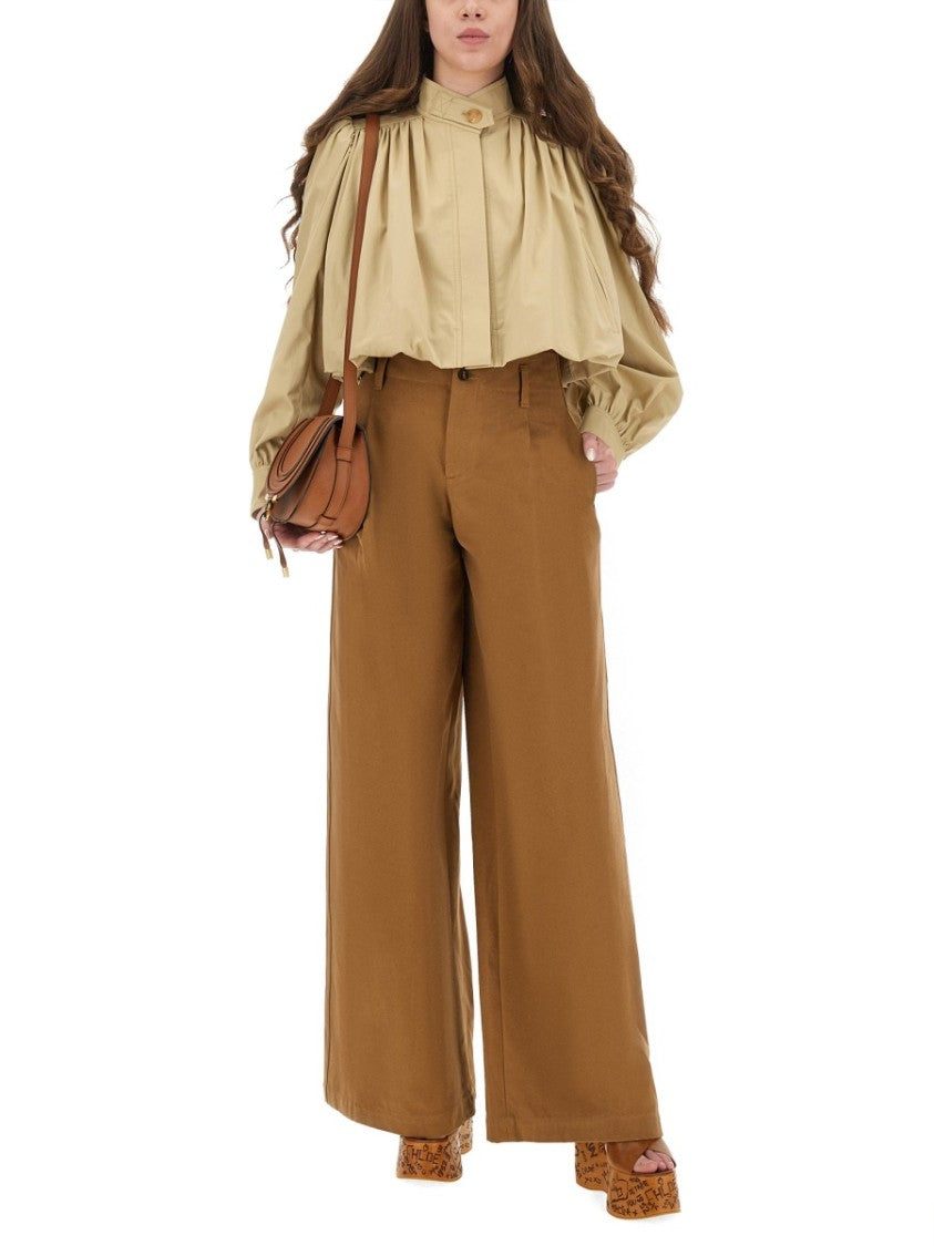 Chloé High-Waisted Wide Leg Pants With Double-Button Closure And Side Pockets