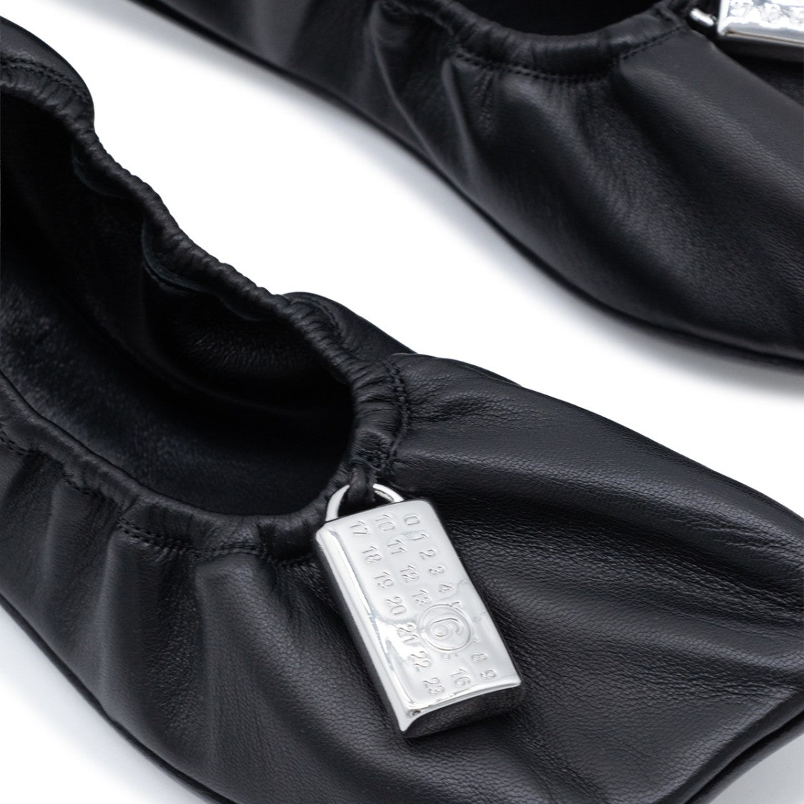 Mm6 By Maison Margiela Black Leather Elasticated Ballet Flats