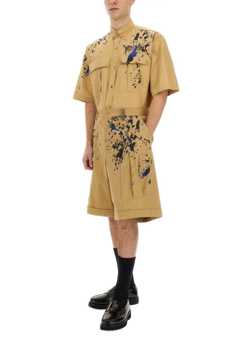 Moschino Bermuda Cargo Shorts With Unique Splatter Print Design
