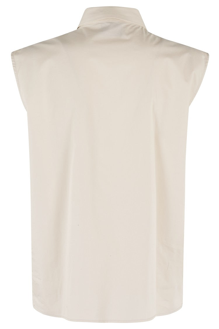Isabelle Blanche Sleeveless Cotton Top With Classic Collar