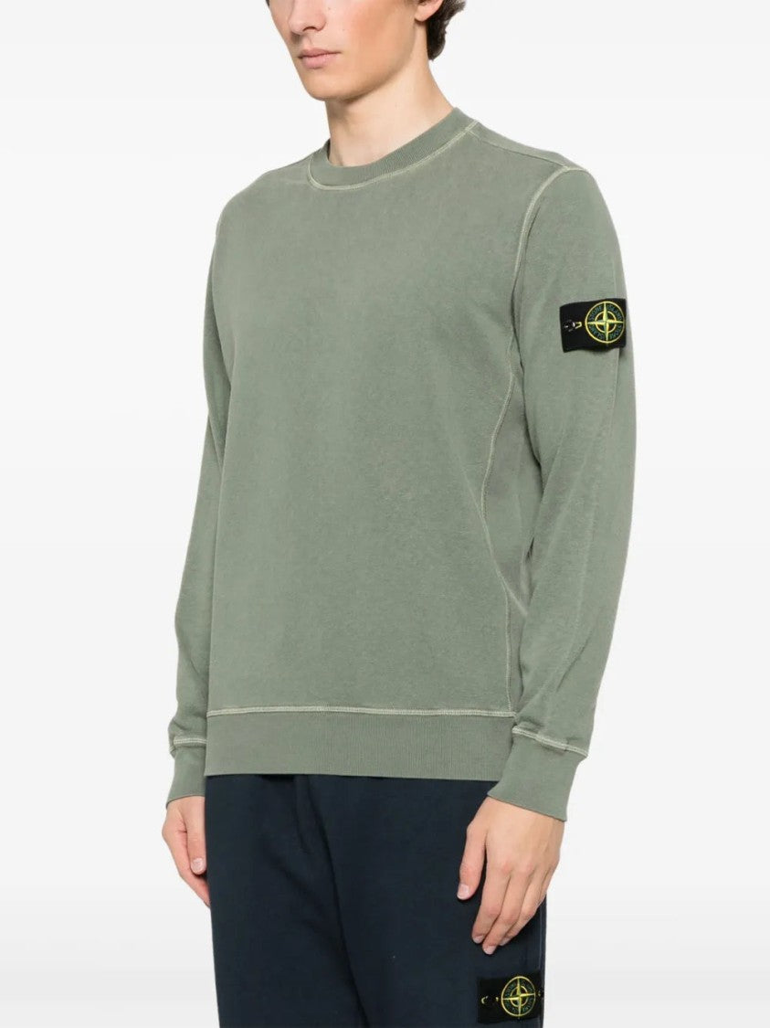 Stone Island Compass-Badge Sweatshirt In Olive Green Cotton