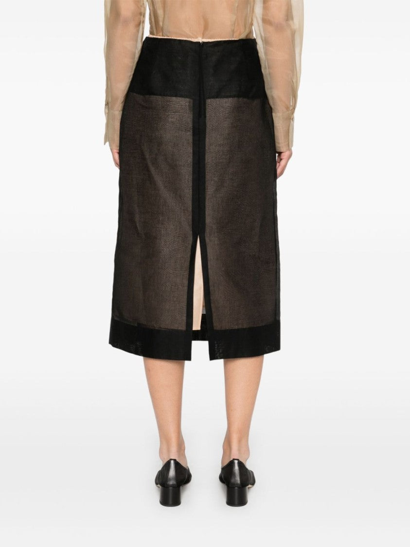 Carven Black Cotton Midi Skirt With Silk Lining
