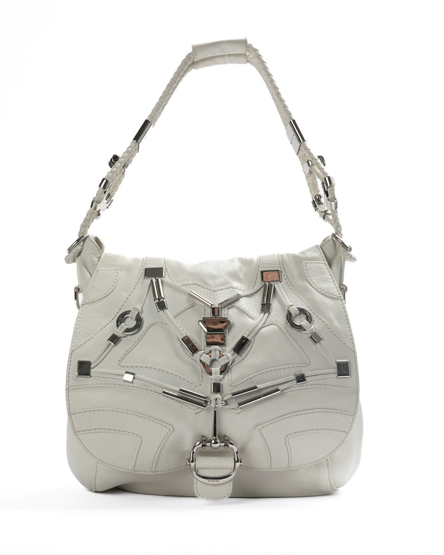 Gucci Techno Horsebit Hobo In Large White