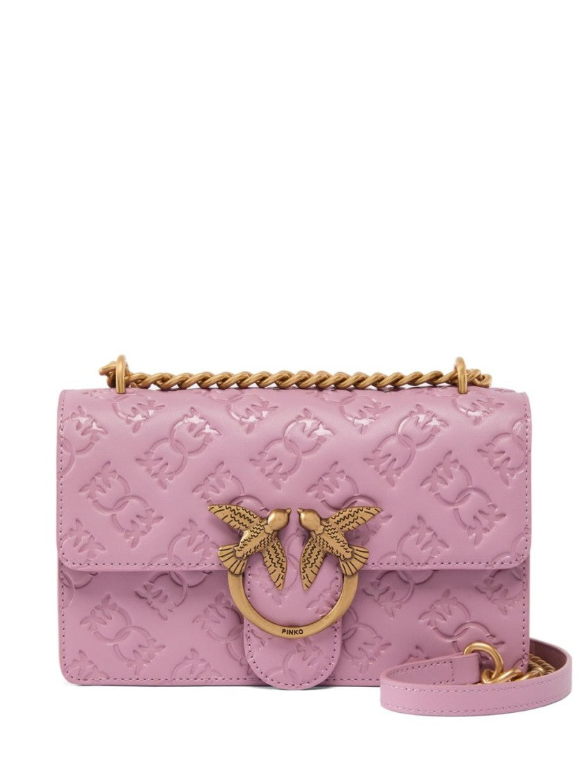 Pinko Foldover Top Pink Leather Shoulder Bag