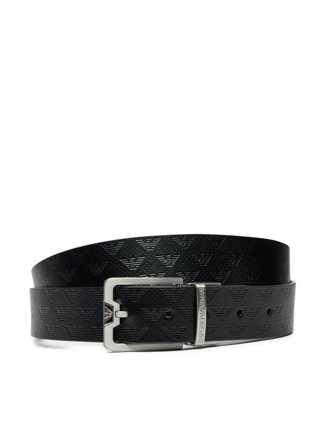 Emporio Armani Reversible Black Leather Belt With Eagle Pattern