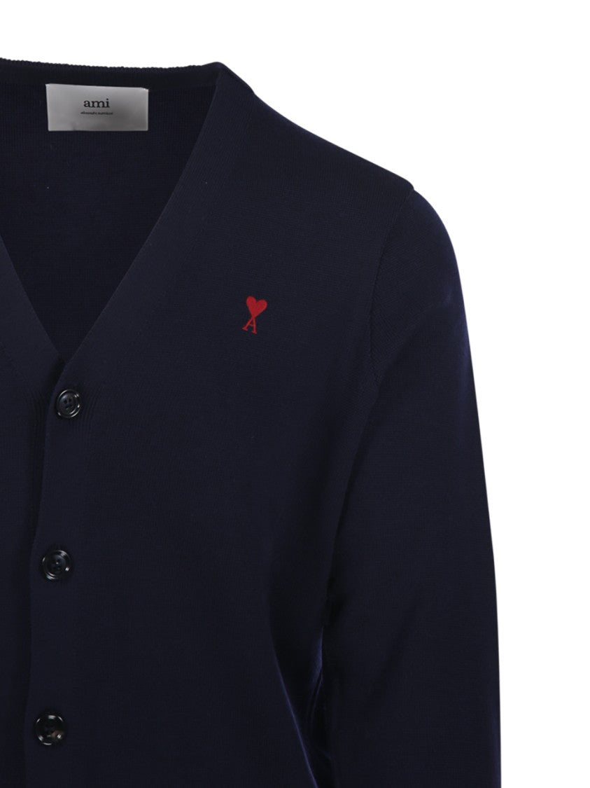 Ami Adc V Neck Cardigan Merino