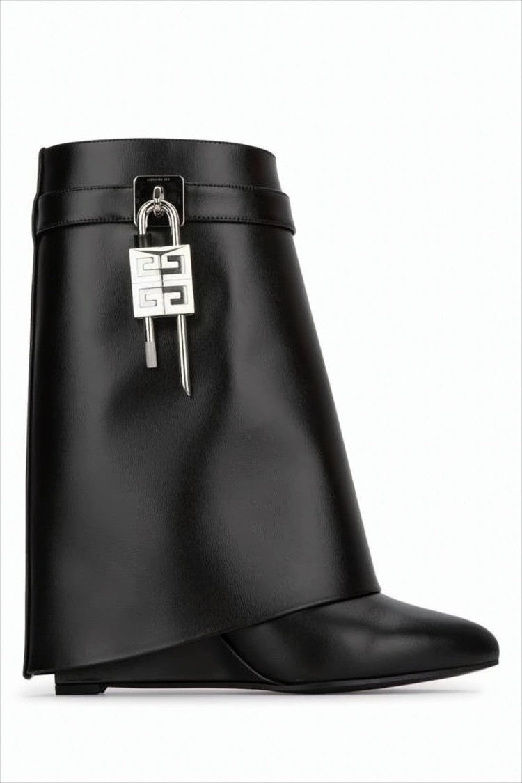 Givenchy Flared Black Leather Boots With Silver-Tone Padlock Detail