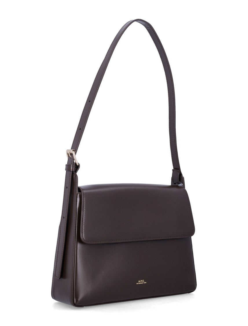 A.P.C. Structured Brown Leather Flap Handbag With Adjustable Strap