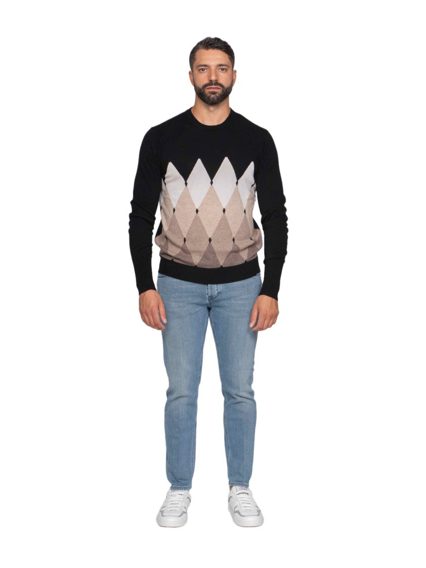 Ballantyne Long-Sleeve Argyle Pattern Crew Neck Sweater