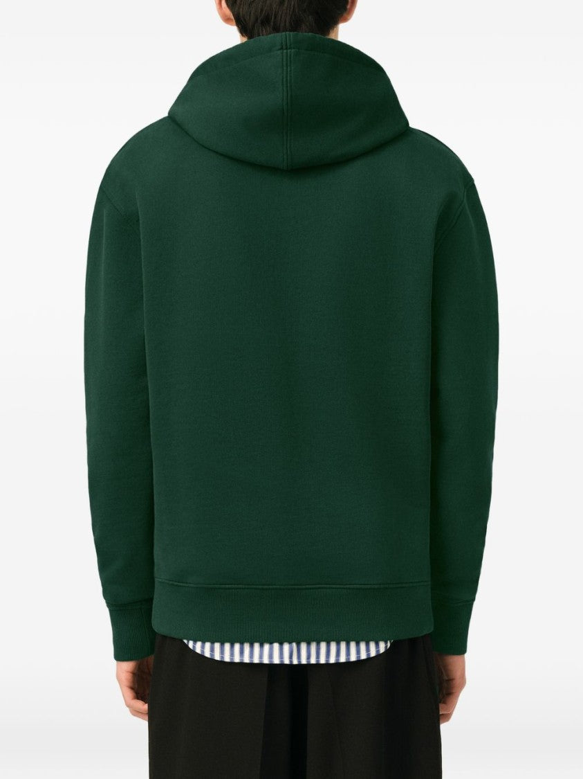 Ami Paris Deep Green Pullover Hoodie With Adjustable Drawstring