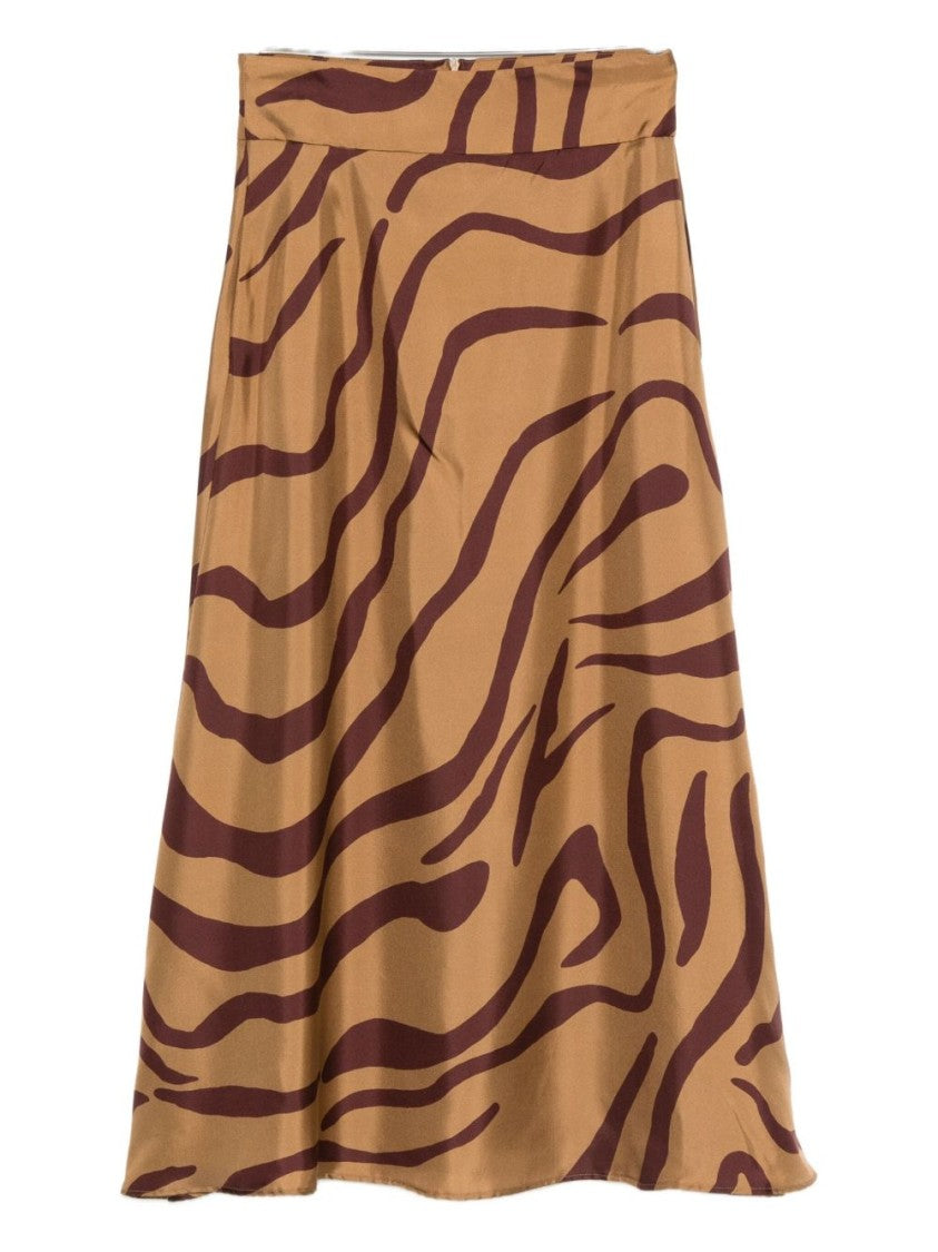 Raquel Diniz Midi-Length Silk Skirt With Abstract Zebra Print