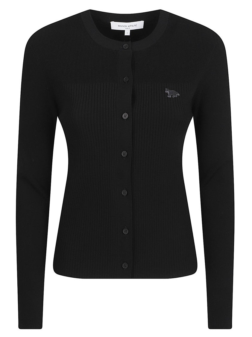 Maison Kitsuné Fitted Ribbed Knit Sweater With Button-Down Front And Logo
