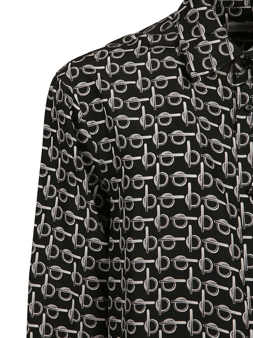 Burberry Black Silk Shirt With Modern Pattern