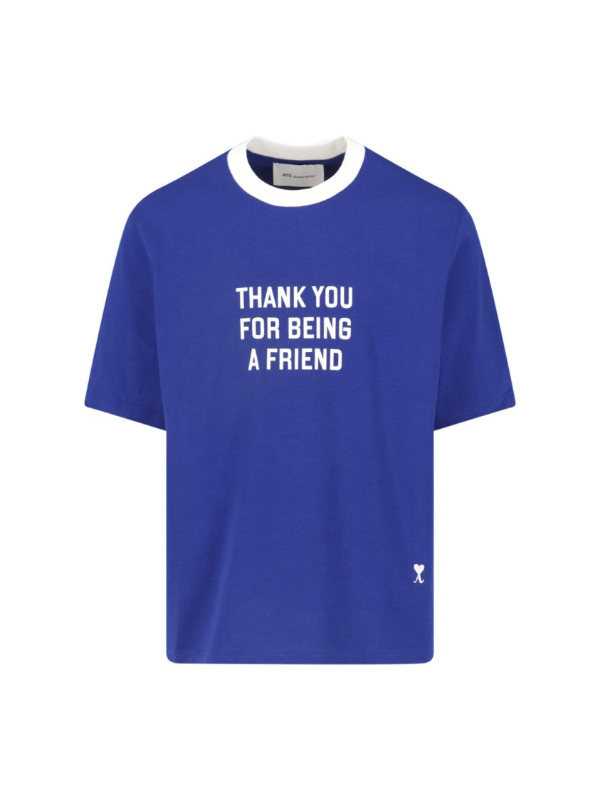 Ami Paris Blue Cotton Printed T-Shirt