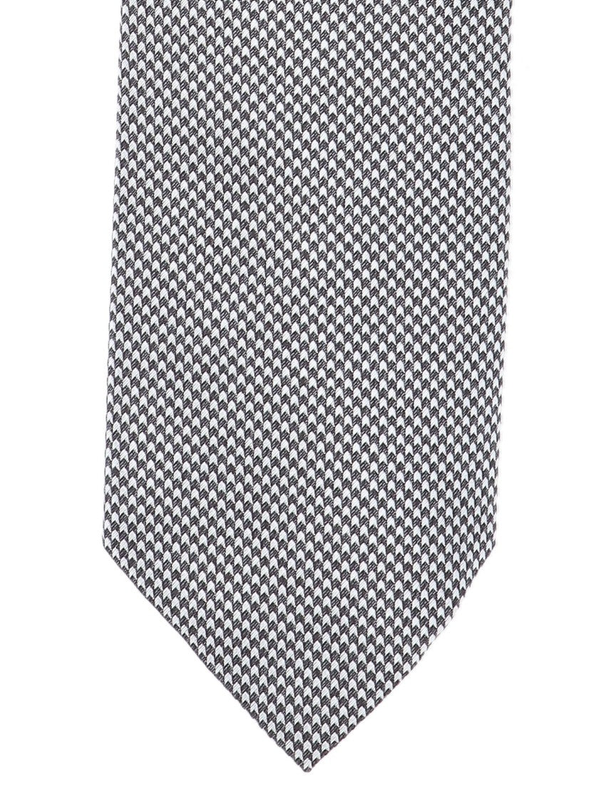 Tom Ford Textured Houndstooth Tie In Grey And Black
