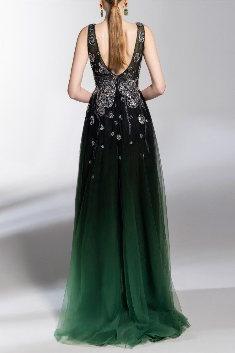 Saiid Kobeisy Gradient Printed Dress With Beading