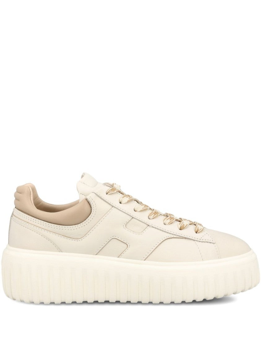 Hogan Low-Top Sneakers In Beige Leather With Platform Sole