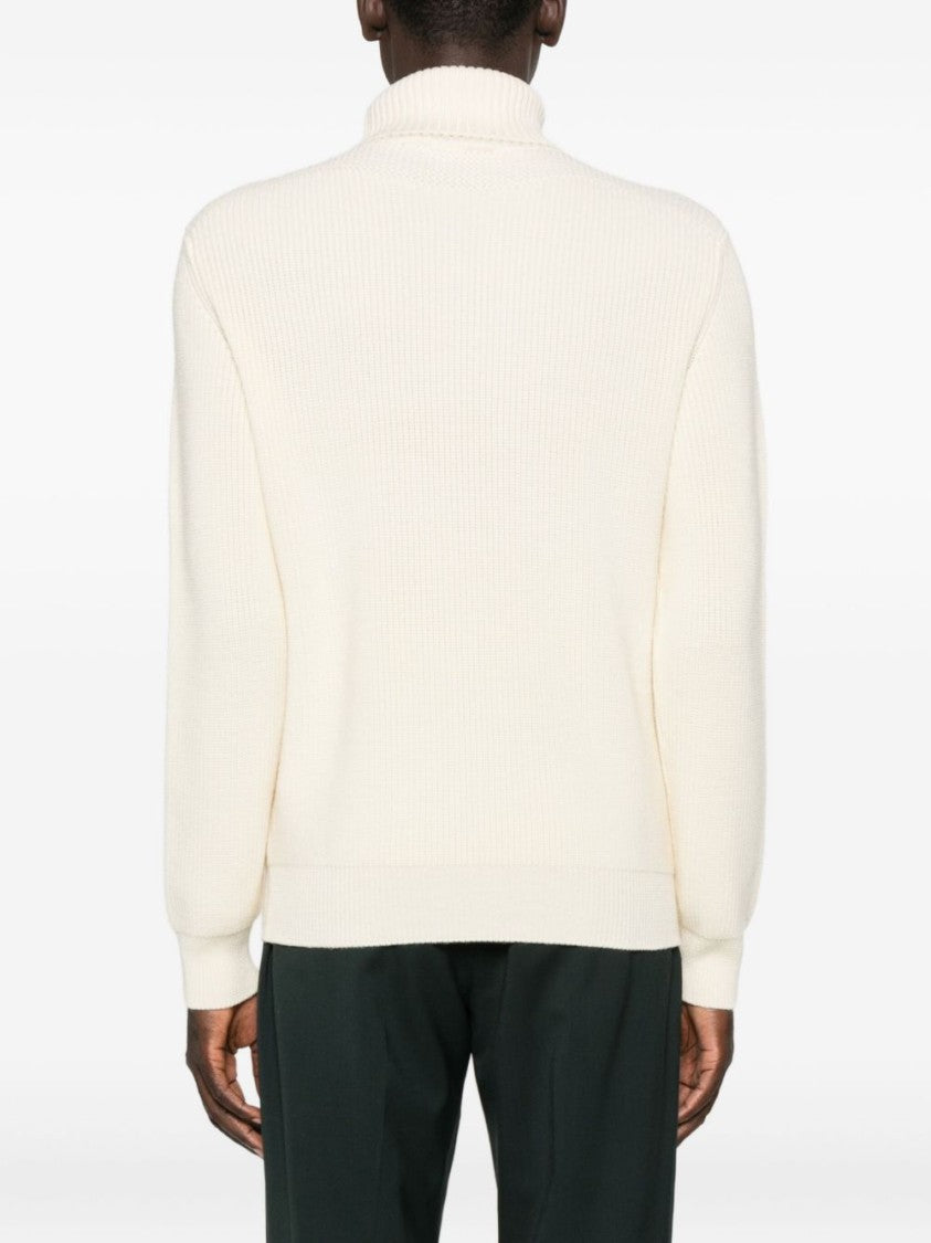 Sebago Ribbed Knit White Wool Sweater