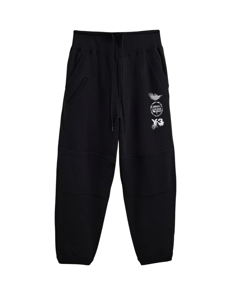 Y-3 Relaxed Fit Black Track Pants With Graphic Print