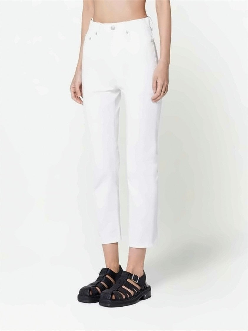 Ami Cropped White Denim Pants With Classic Five-Pocket Design