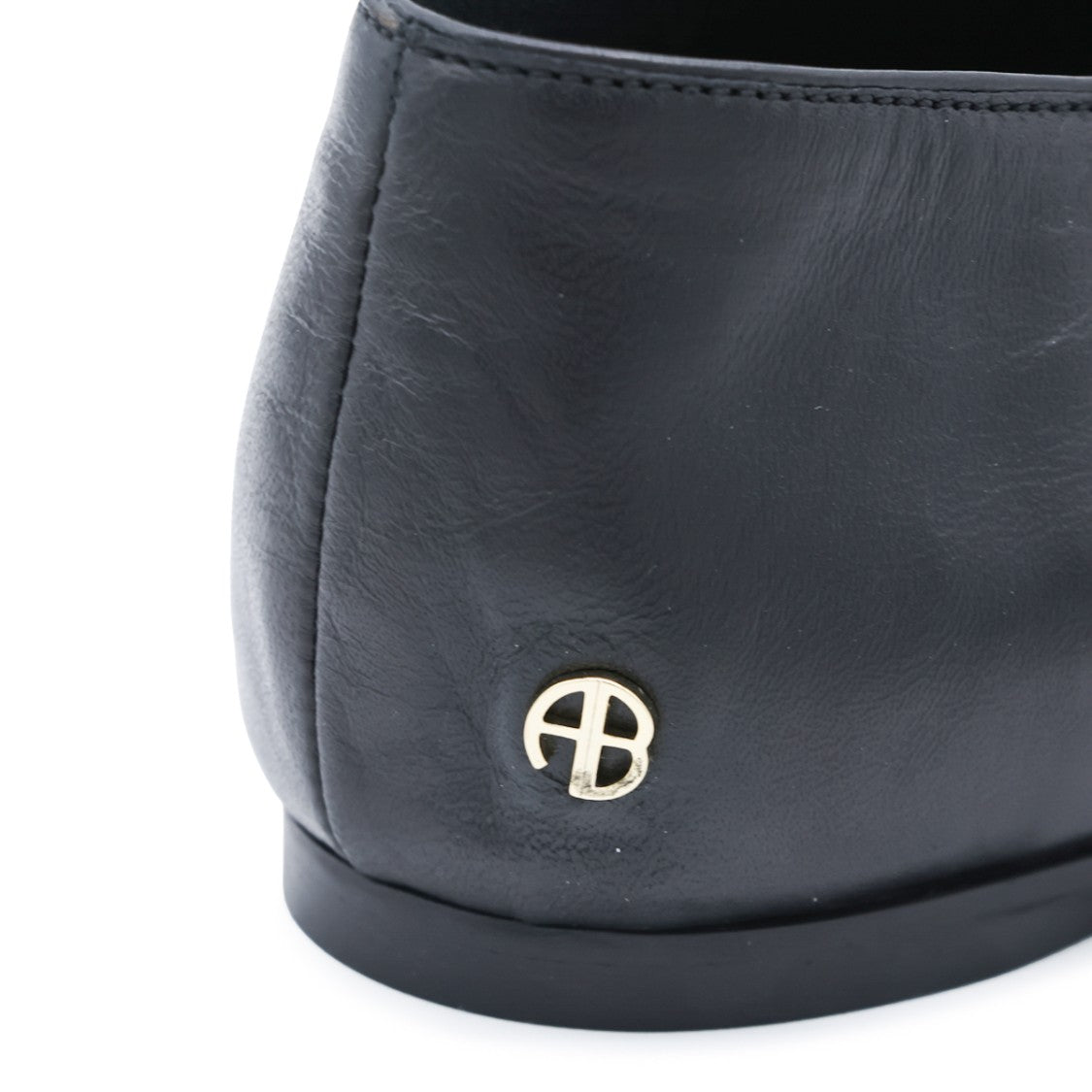 Anine Bing Minimalist Black Leather Flats With Subtle Logo Detail