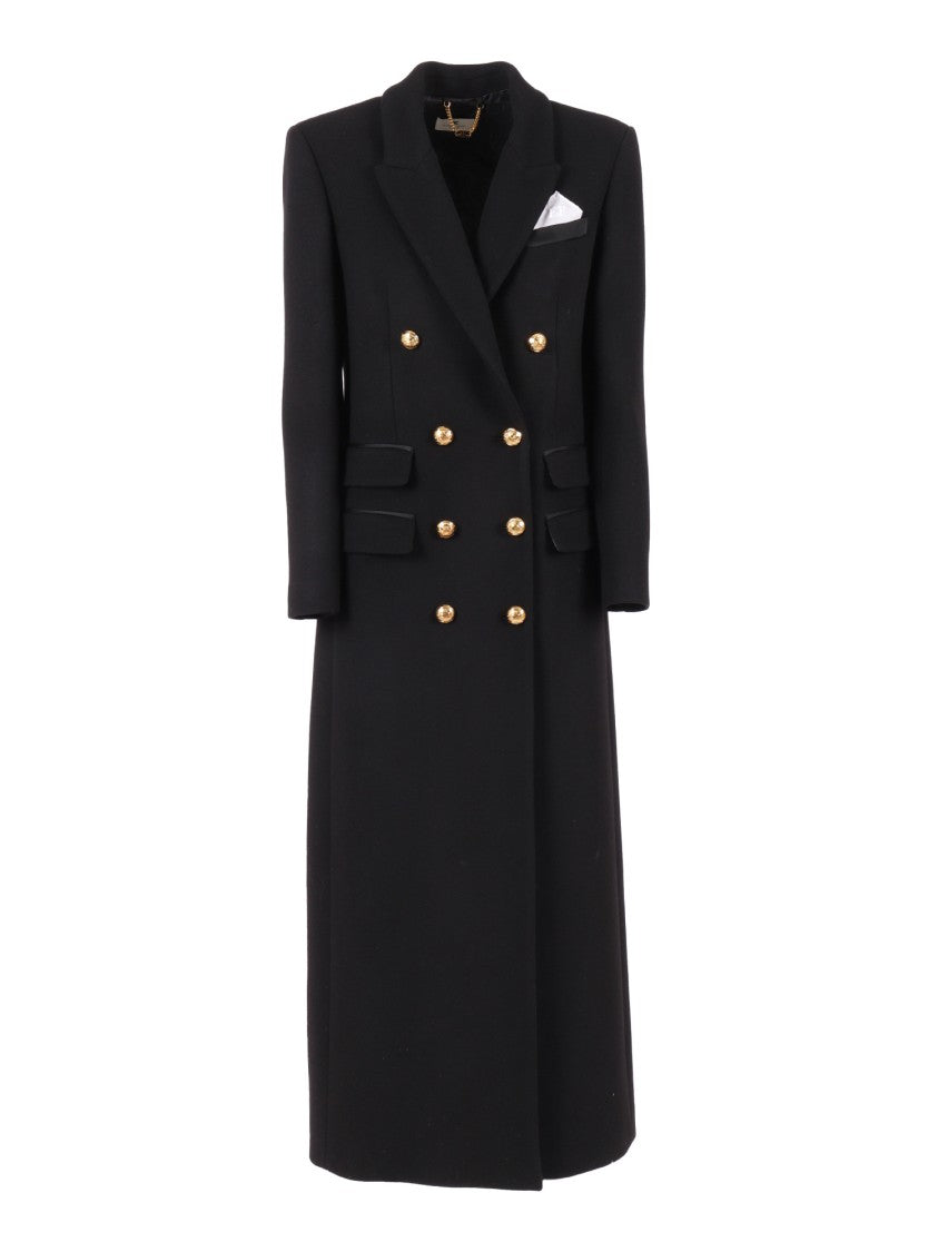 Elisabetta Franchi Long Double-Breasted Coat With Gold Buttons