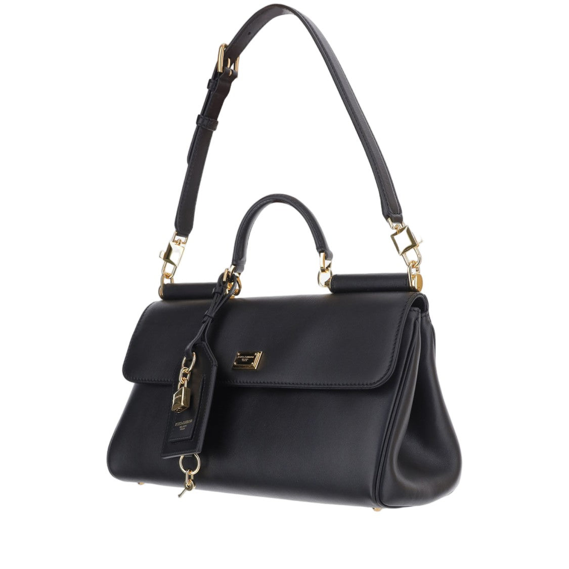 Dolce & Gabbana Black Structured Gold Accents Shoulder Bag