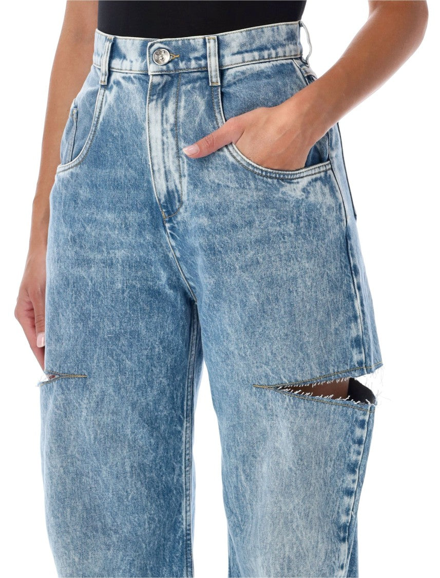 Maison Margiela Stone-Washed Frayed Cut-Out Wide-Leg Jeans