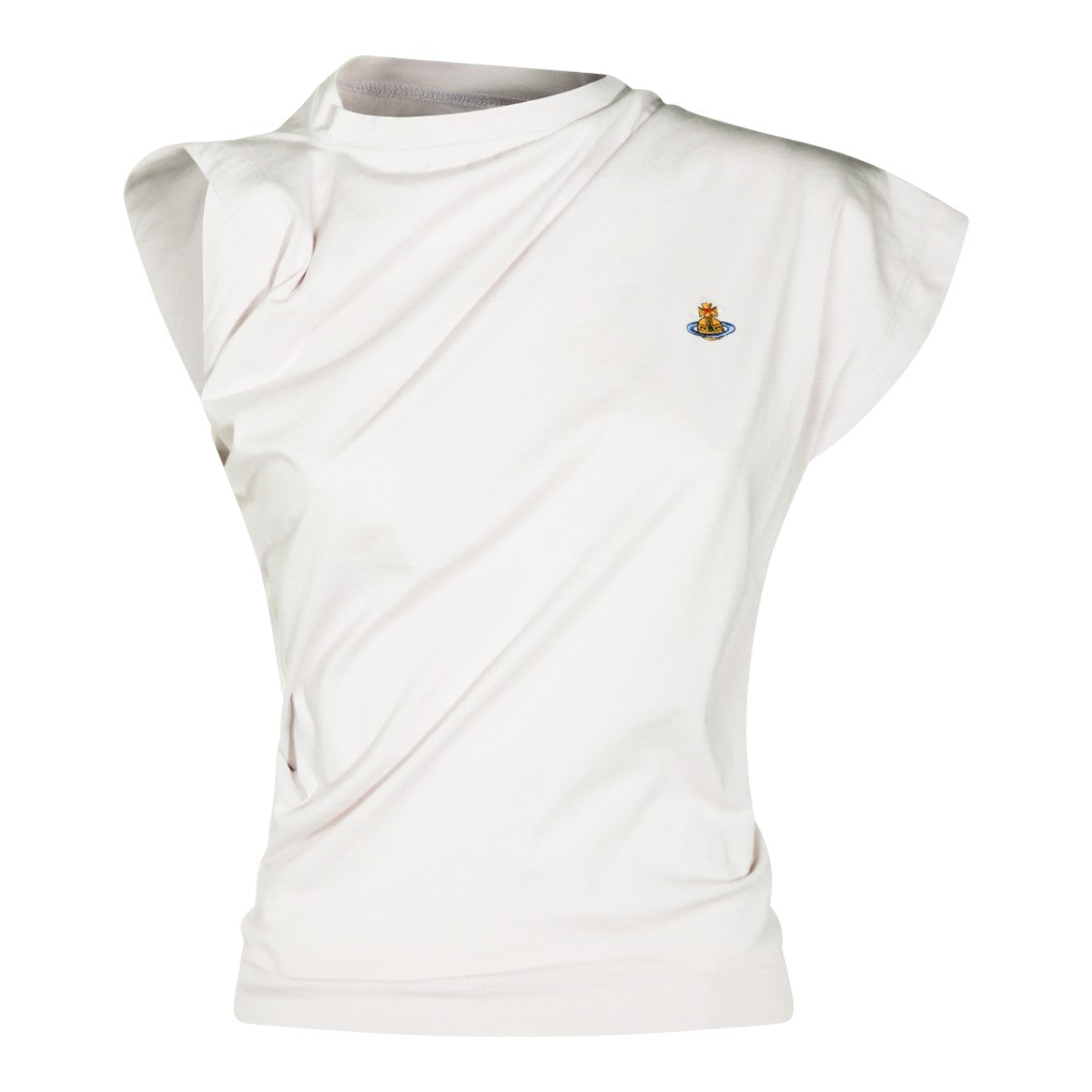 Vivienne Westwood Asymmetrical White Cotton Top With Orb Logo Patch