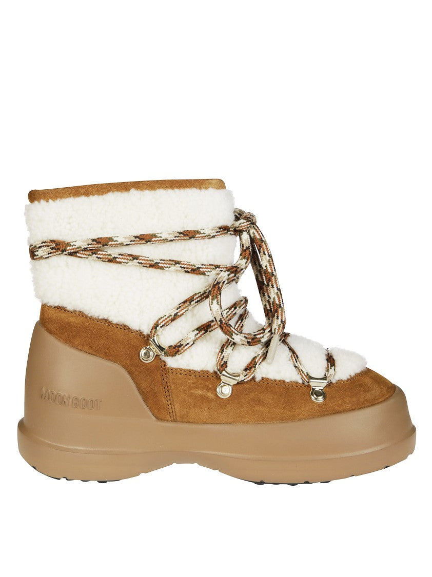Moon Boot Ankle-High Shearling And Suede Boots With Bicolor Laces