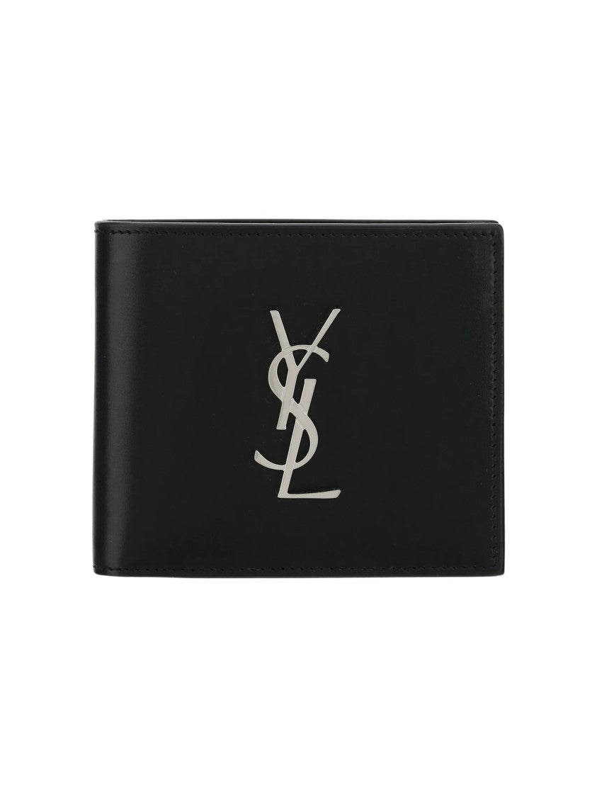 Saint Laurent Bifold Black Calf Leather Wallet With Metallic Monogram