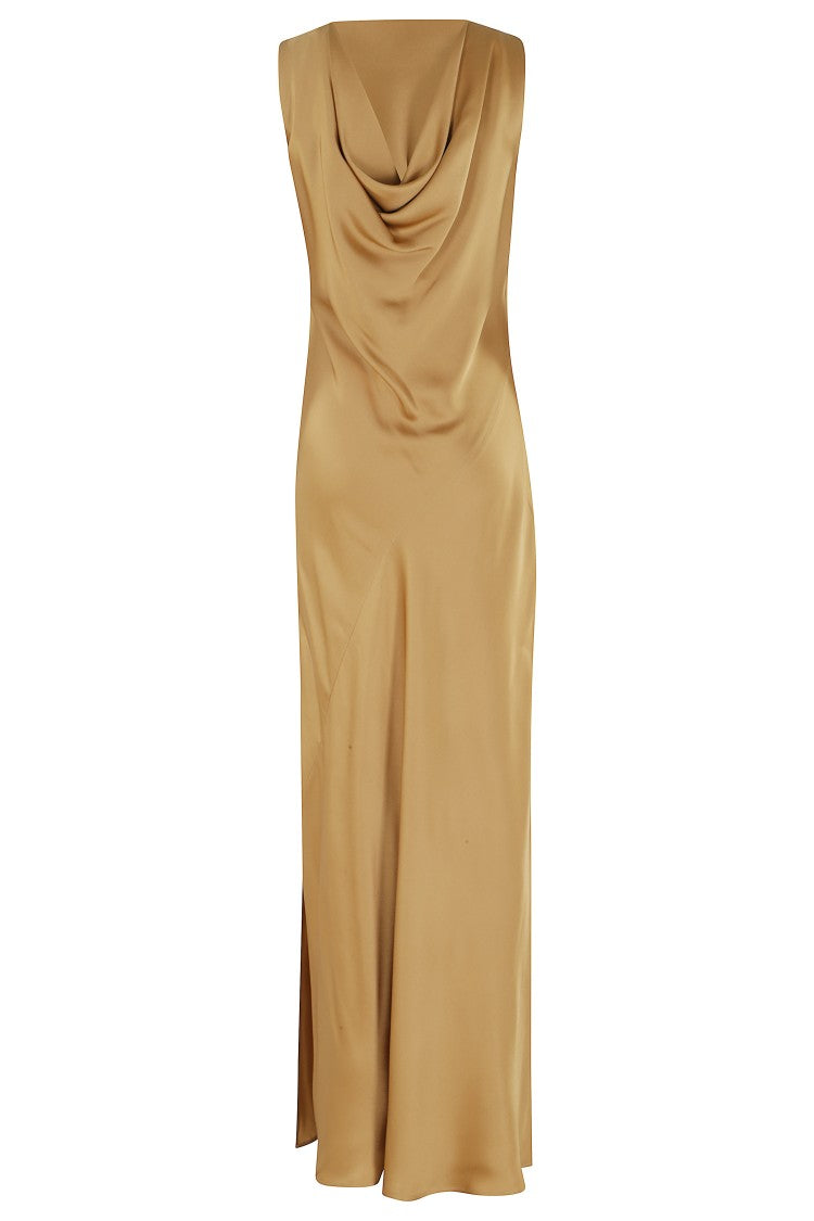 Antonelli Yellow Mara Straight-Neck Cowl-Back Acetate-Blend Long Dress