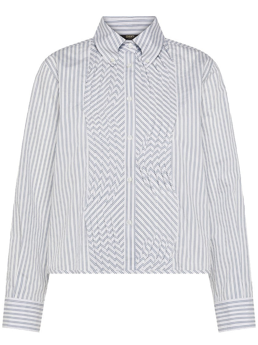 Seventy Venezia White Cropped Chevron Stripe Shirt