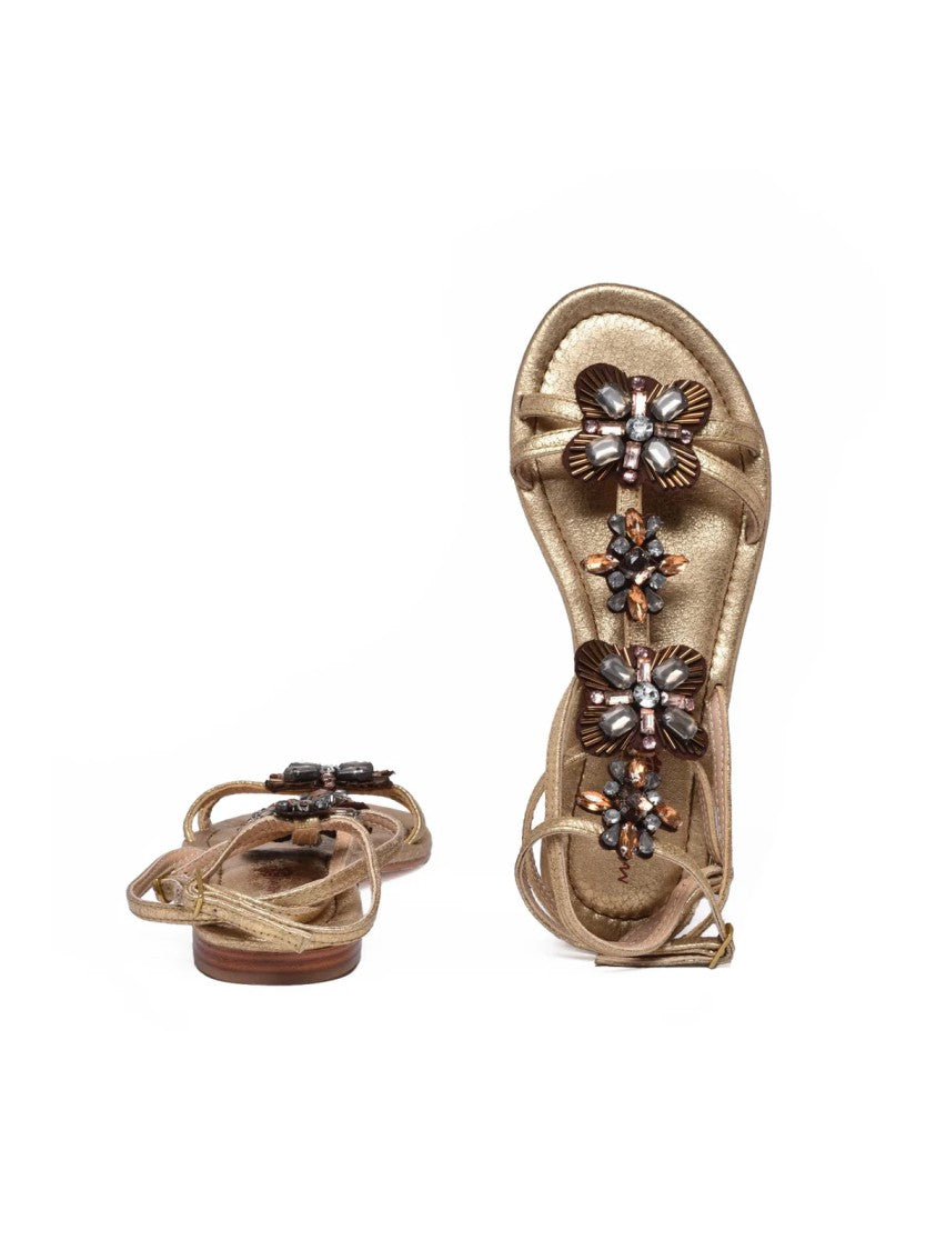 Maliparmi Gold Aged Effect Ankle Strap Leather Sandals