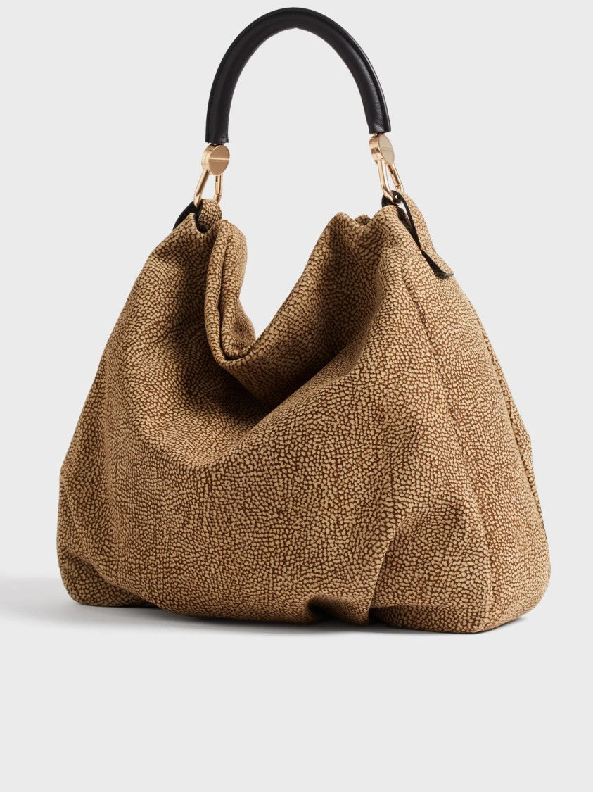 Borbonese Spacious Hobo Bag With Textured Pebbled Surface