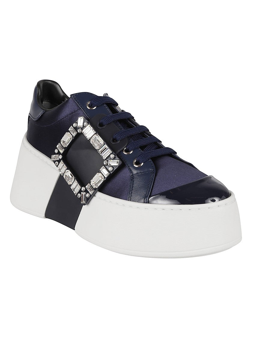 Roger Vivier Deep Navy Satin Sneakers With Crystal-Embellished Buckle
