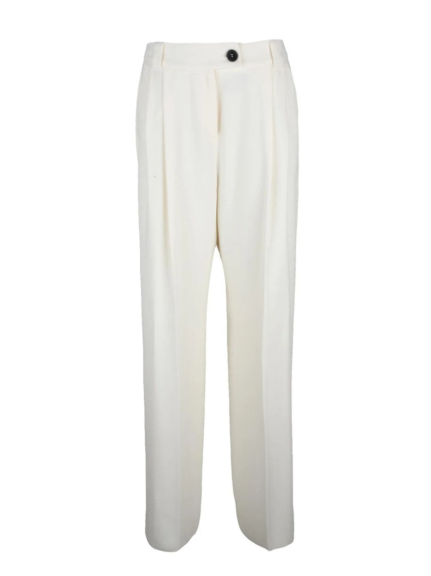 Marella Art.365 Fluid Drape White Straight-Leg Pants With High Waist
