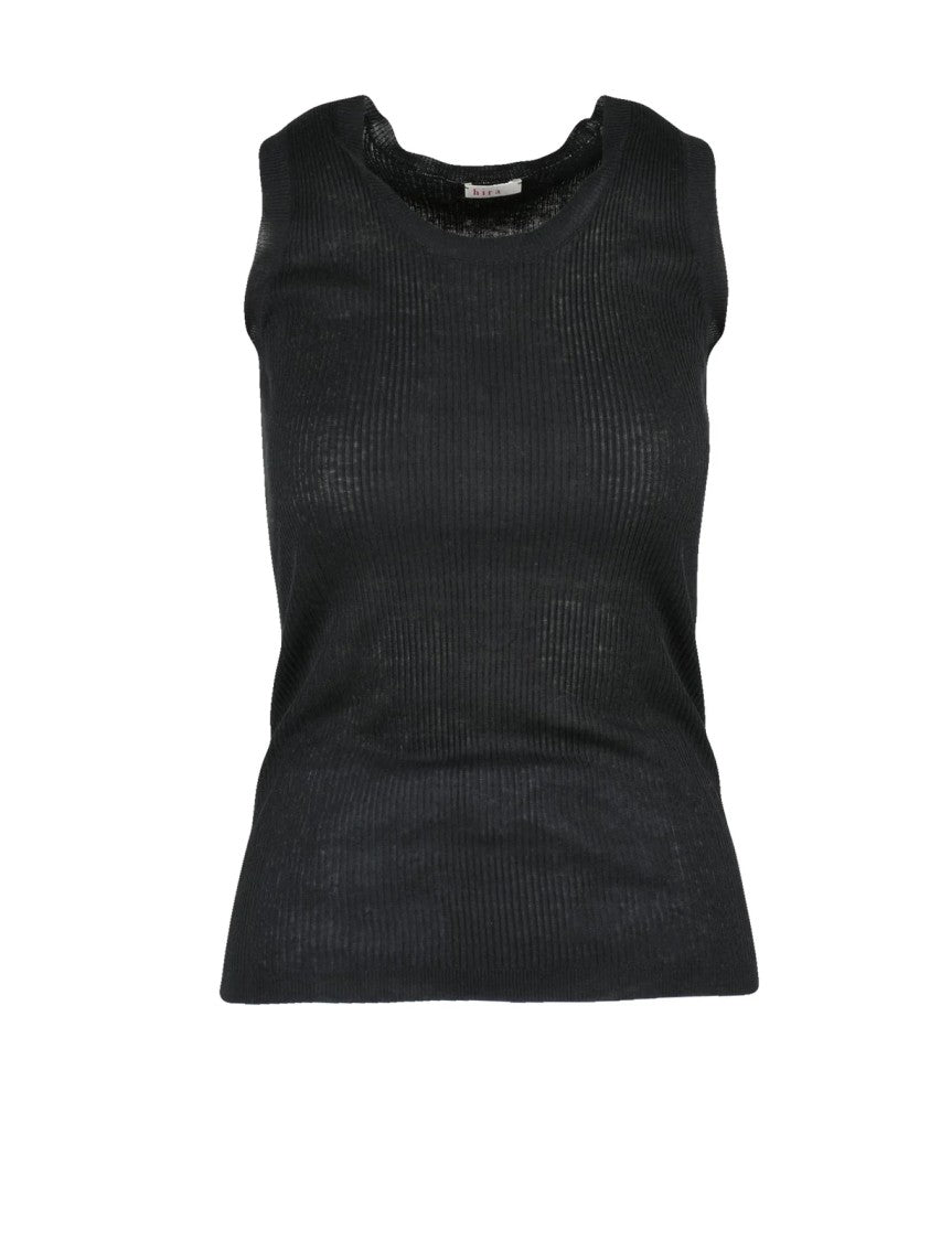 Hira Black Hira Silk-Linen Top