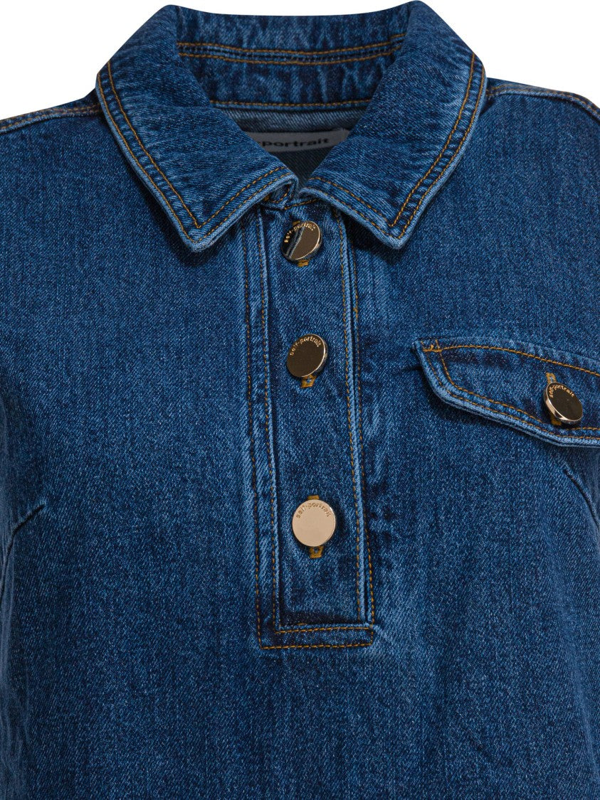 Self-Portrait Denim Mini Dress With Classic Collar