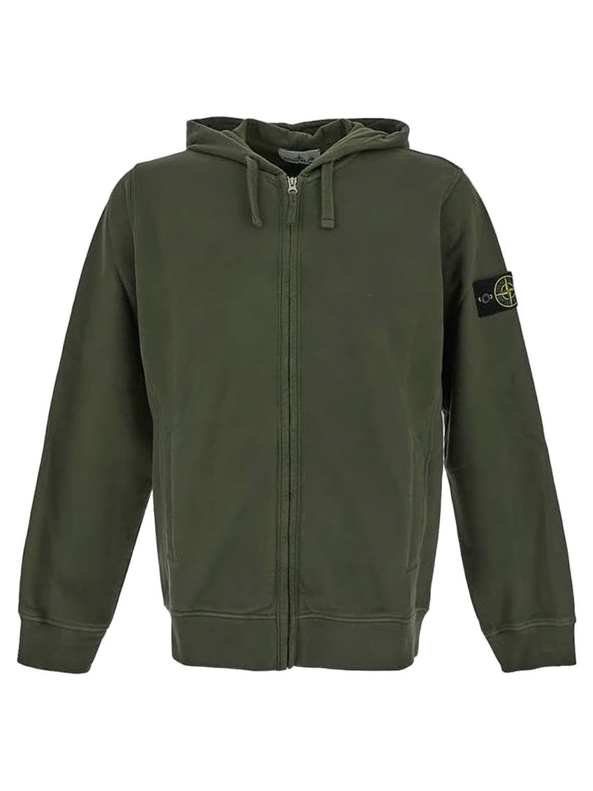 Stone Island Zip-Up Olive Green Hoodie