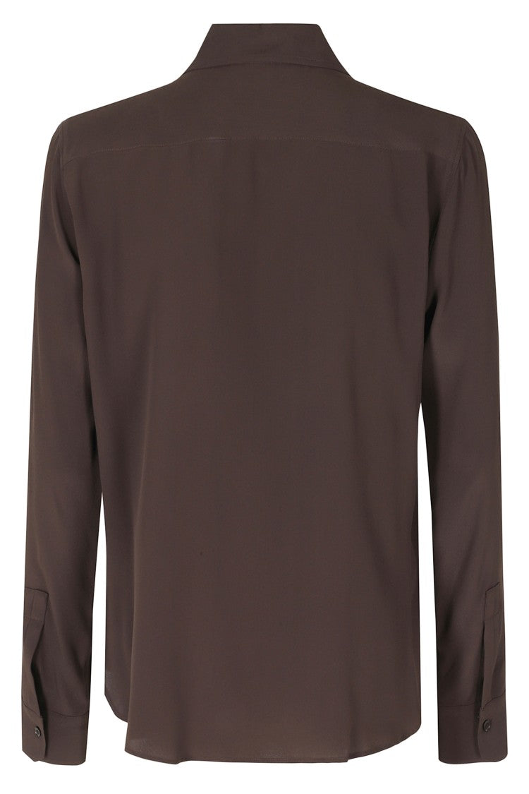 Seventy Brown Classic Collar Extended Back Hem Silk Shirt