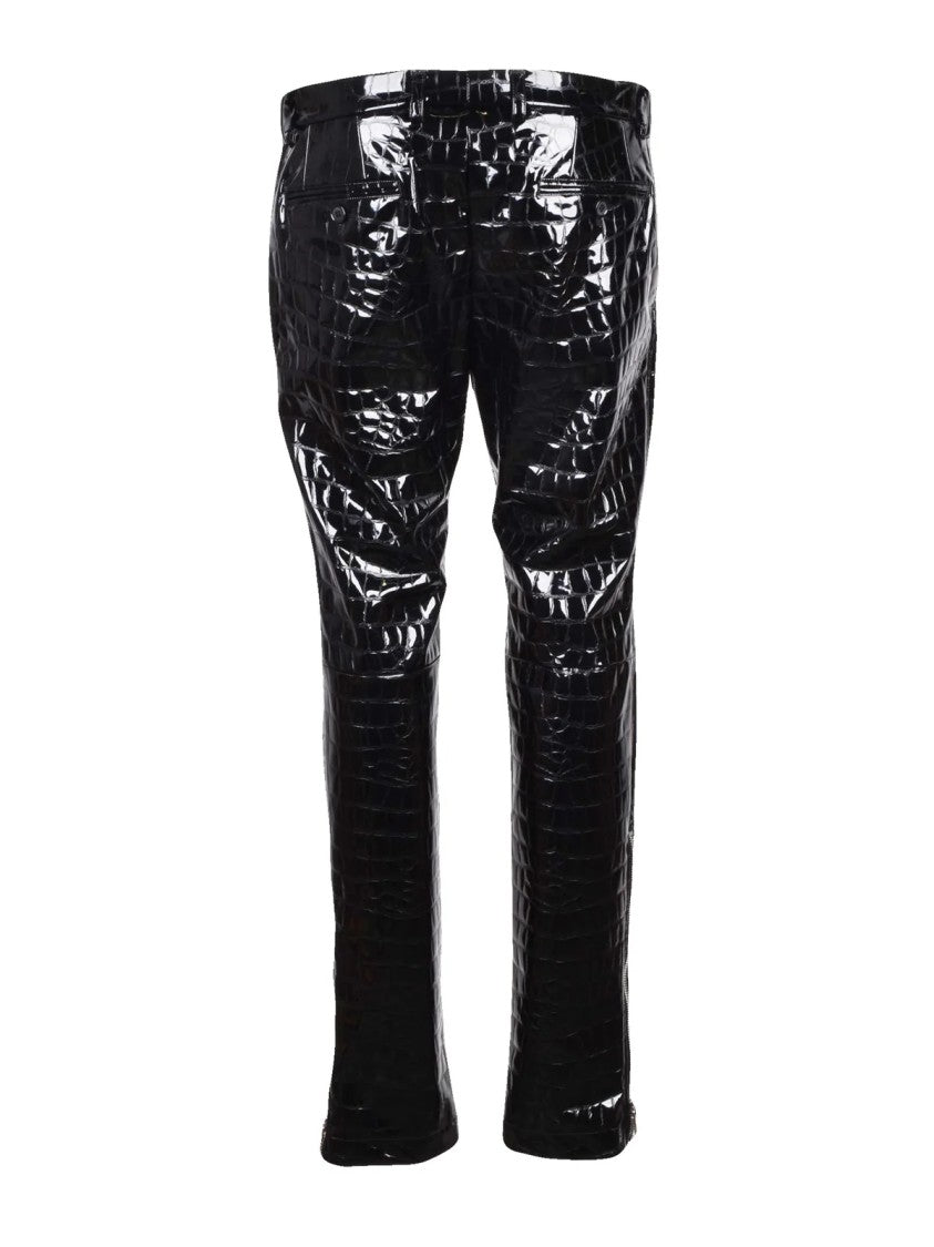 Dolce & Gabbana Patent-Finish Trousers With Crocodile-Like Texture And Low Waist