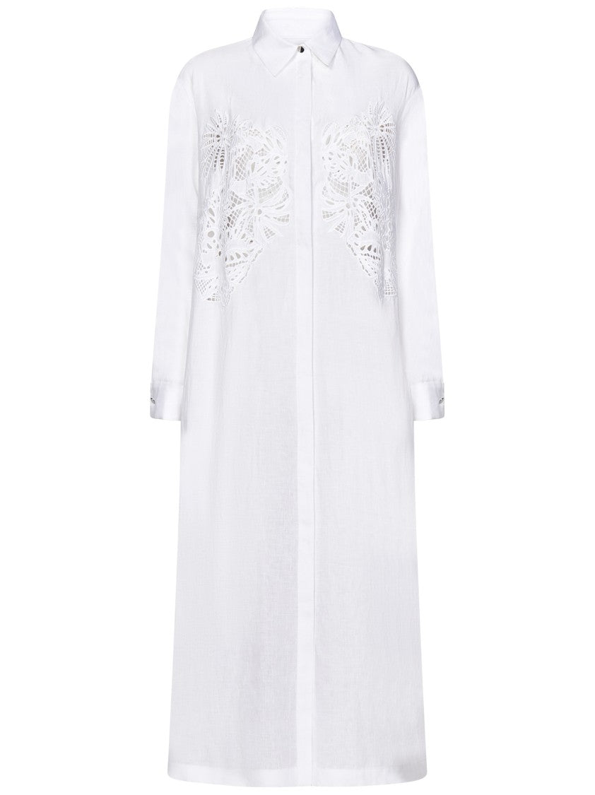 Max Mara Linen Midi Shirt Dress With Embroidery