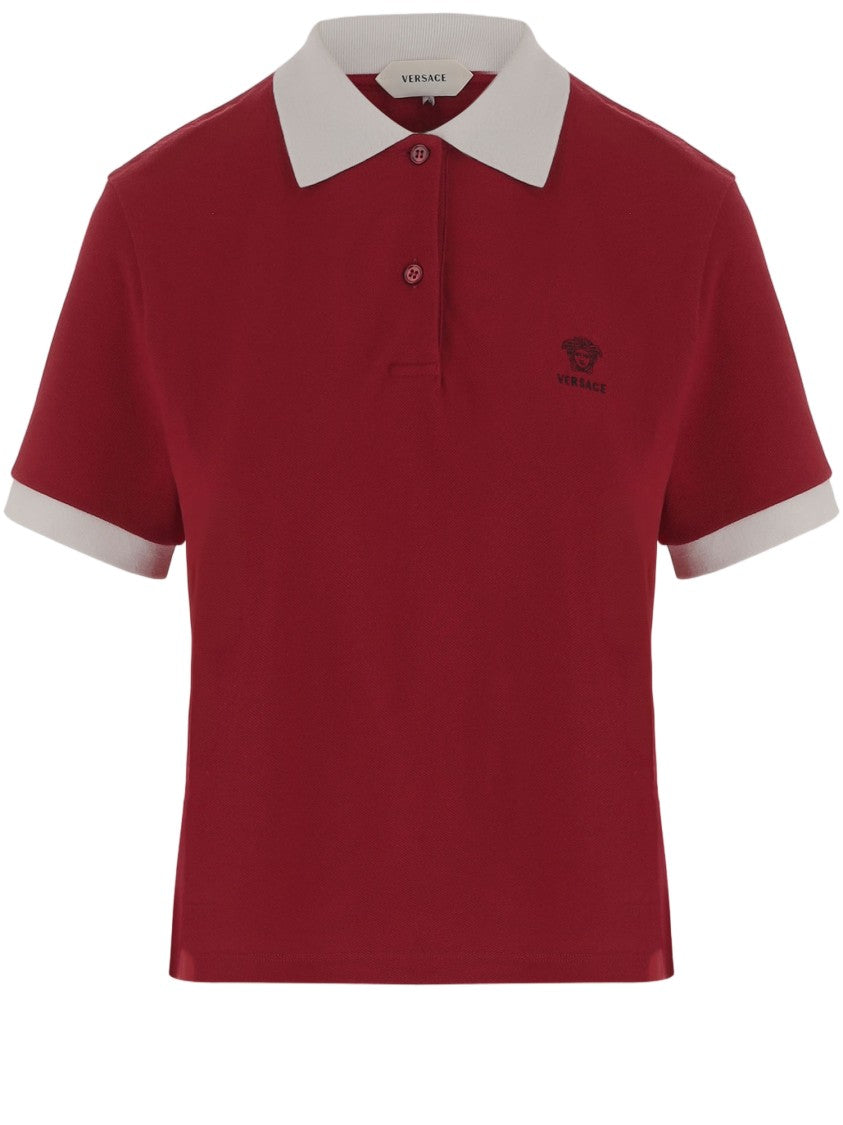 Versace Short-Sleeved Cotton Polo Shirt With Contrast Collar And Logo
