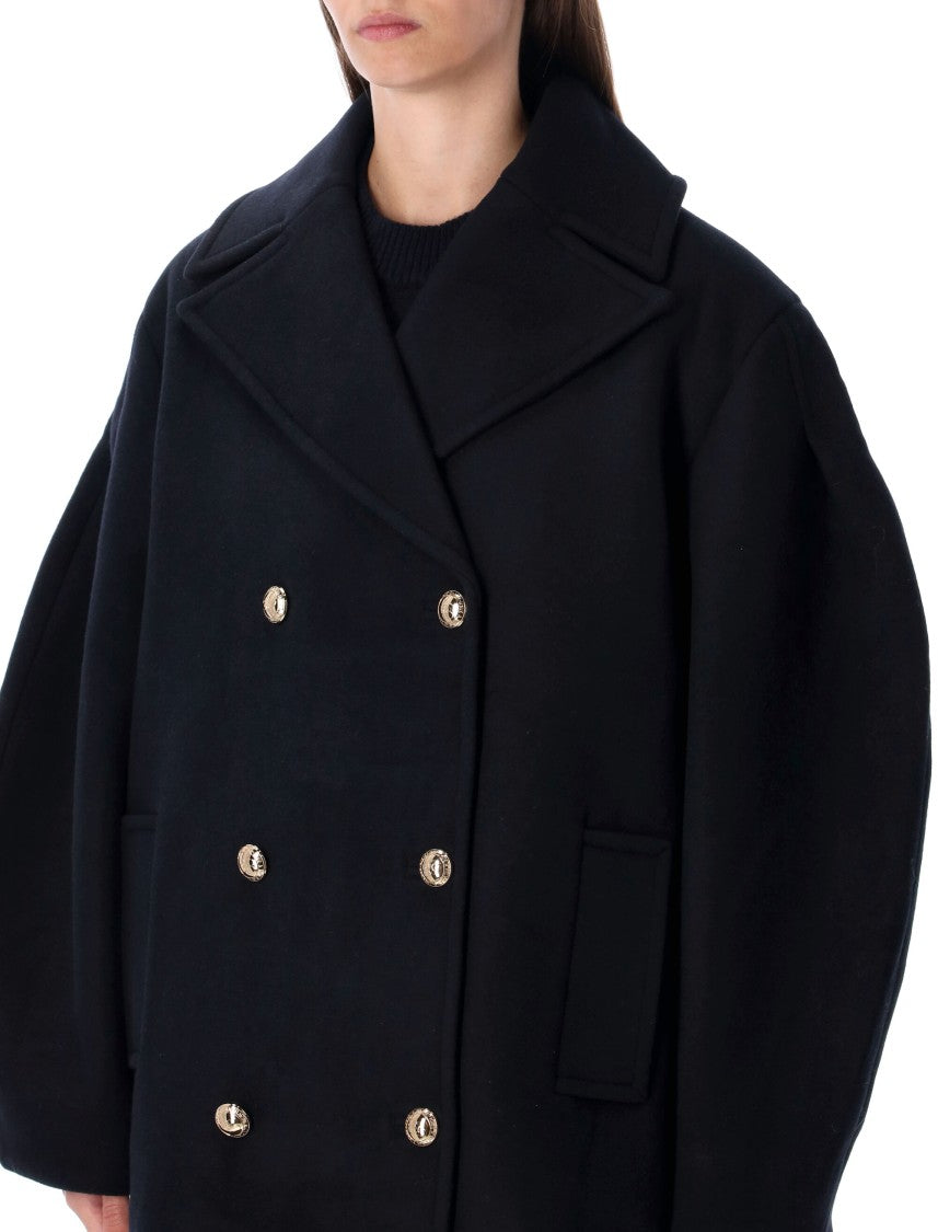 Ganni Short Oversized Peacoat With Gold-Tone Buttons