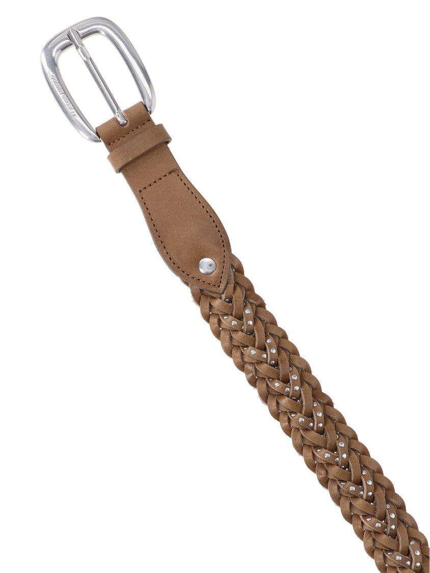 Golden Goose Green Houston Braided Calfskin Leather Belt